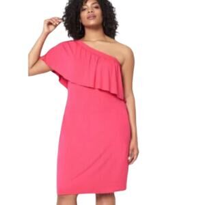 2 FOR $5 SALE NWT Three Dots Hot Pink Ruffle  Off Shoulder Dress 1X